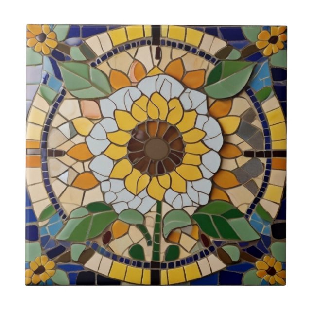 Summer Sunflower Faux Mosaic Ceramic Tile (Front)