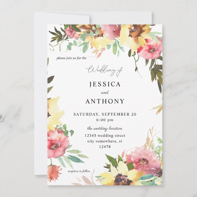 Summer Sunflower Floral Wedding 2 Invitation (Front)