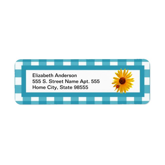 Summer Sunflower Gingham With Name Return Address Label (Front)