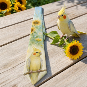 Summer Sunflower Watercolor Cockatiel Tie