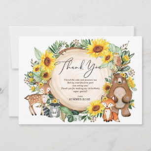 Summer Sunflower Woodland 1st Birthday Thank You Card