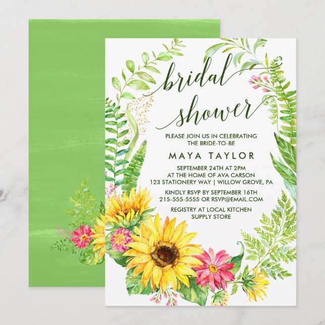 Summer Sunflower Wreath Bridal Shower Invitation (Front/Back)