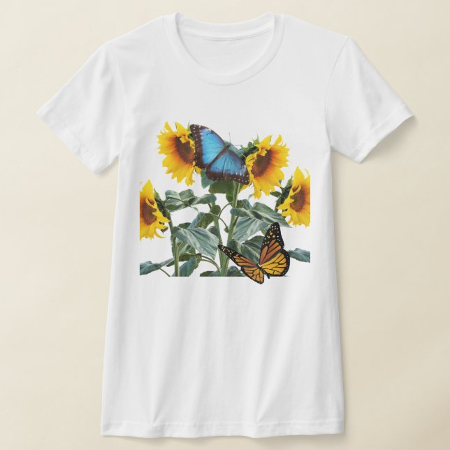 Summer Sunflowers and Butterfly Garden Girl  T-Shirt (Laydown)