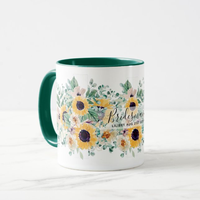 Summer Sunflowers Eucalyptus Greenery Wedding Mug (Front Left)