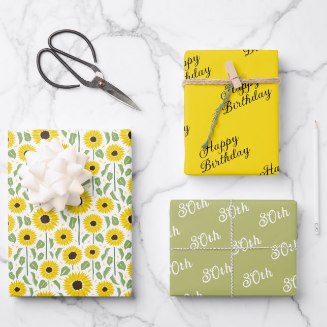 Summer Sunflowers Floral Coordinated  Wrapping Paper Sheet (Front)