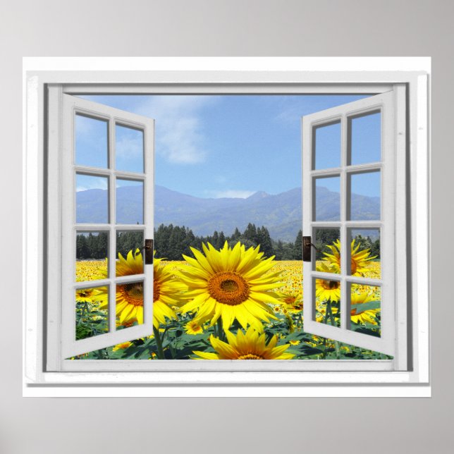 Summer Sunflowers Garden View Fake Window Poster (Front)