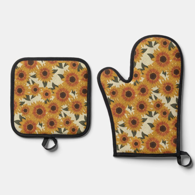Summer Sunflowers Oven Mitt & Pot Holder Set (Front)