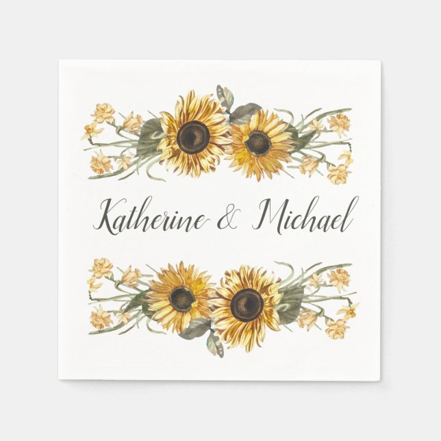 Summer Sunflowers Personalised Wedding Napkin (Front)