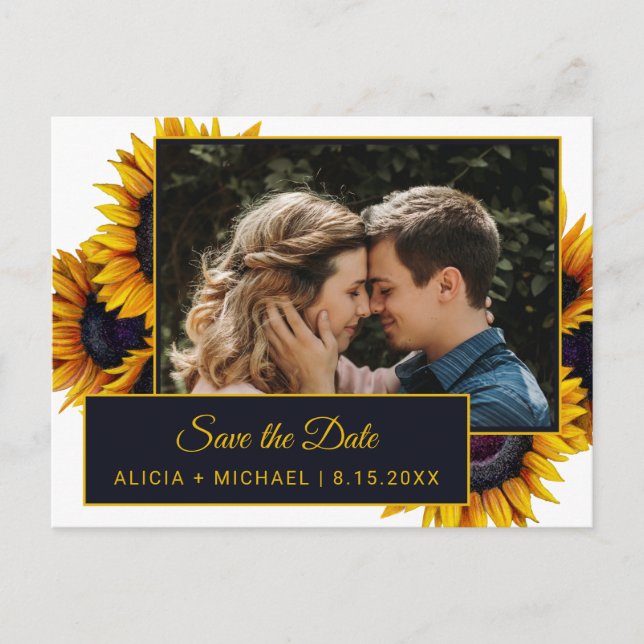 Summer Sunflowers | Photo Wedding Save the Date Announcement Postcard (Front)