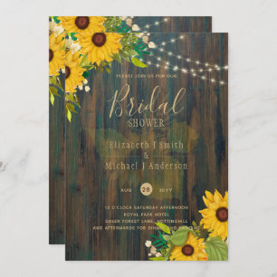 Summer Sunflowers Rustic Wood BRIDAL SHOWER INVITE