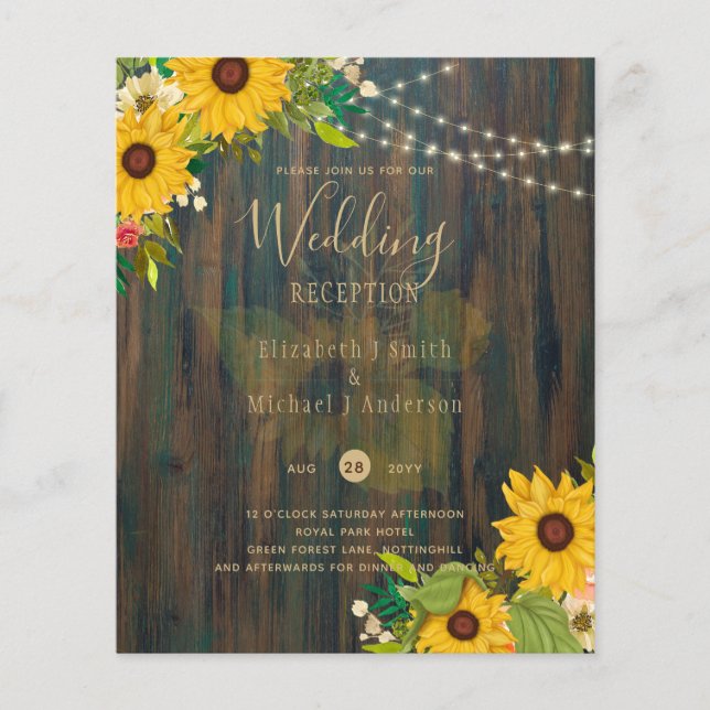 Summer Sunflowers Rustic Wood Wedding Flyer (Front)