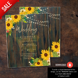 Summer Sunflowers Rustic Wood Wedding Invite Flyer