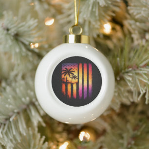 Summer Sunset American Vintage 4th Of July Ceramic Ball Christmas Ornament