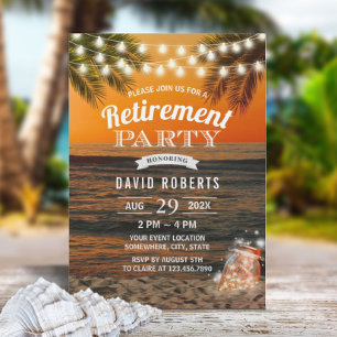 Summer Sunset Beach Glow Mason Jar Retirement Invitation