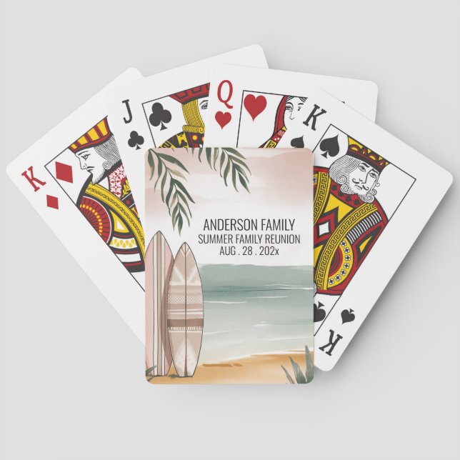 Summer Sunset Beach Palm Tree Family Reunion Poker Playing Cards (Back)