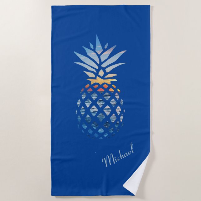 Summer Sunset Beach Pineapple Custom Towel (Front)