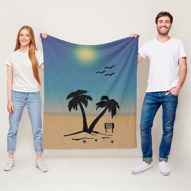 Summer Sunset Beach Sign Fleece Blanket (In Situ)