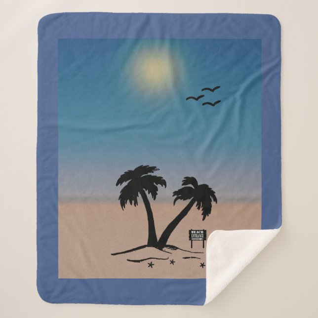 Summer Sunset Beach Sign Fleece Blanket (Front)