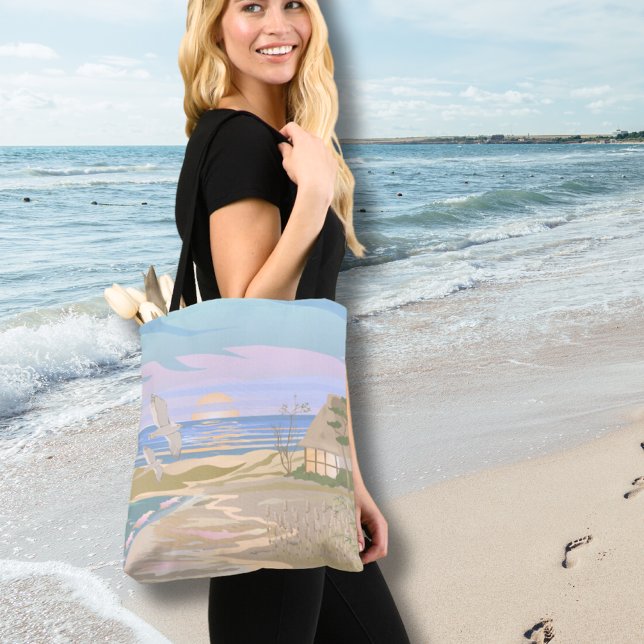 Summer Sunset Beach Tote Bag (Pastel Summer Beach Sunset Tote Bag)