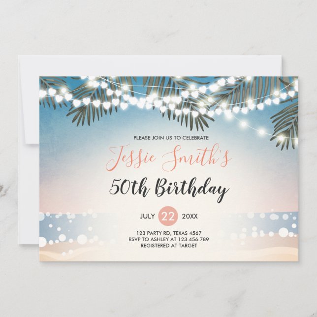 Summer Sunset Birthday Invitation String Lights (Front)