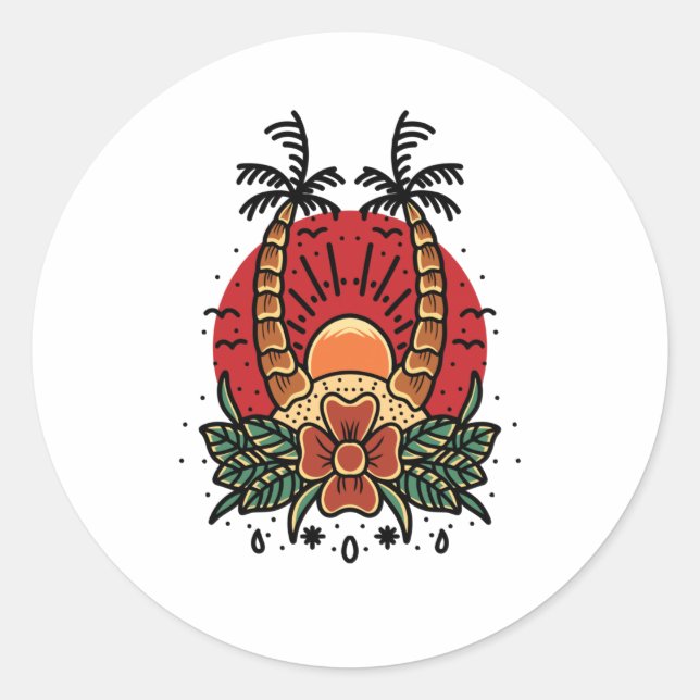 Summer Sunset Classic Round Sticker (Front)