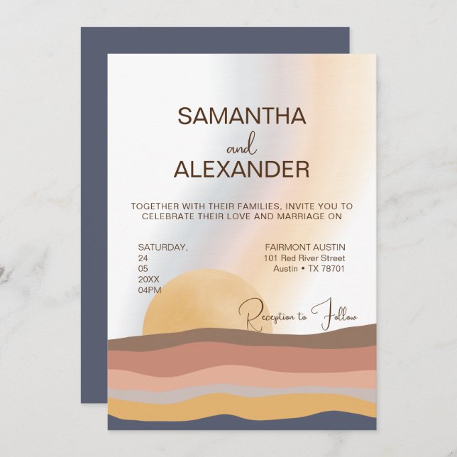 Summer Sunset Coastal Beach Wedding Invitation (Front/Back)