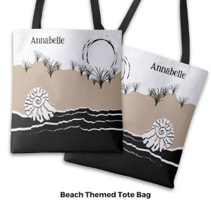 Summer Sunset Dune Sand Sea Shell Name Tote Bag