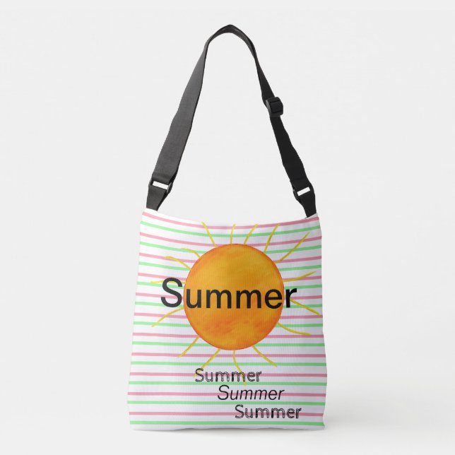 Summer Sunset Geometric Stripes Pink Green White  Crossbody Bag (Front)