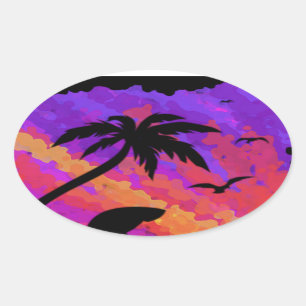 Summer Sunset Oval Sticker