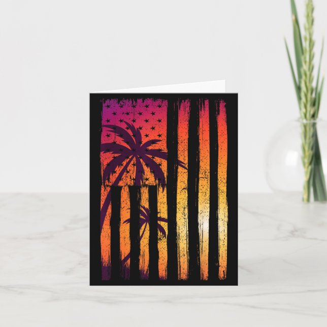 Summer Sunset Palm Trees American Flag Cool Spring Card (Front)