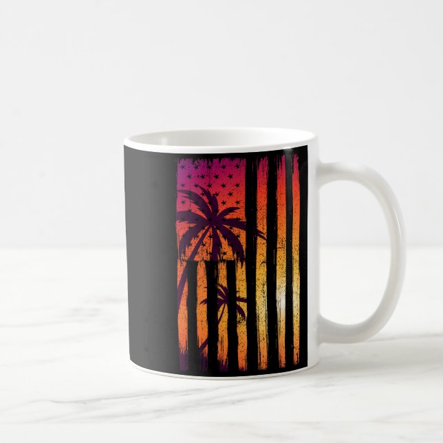 Summer Sunset Palm Trees American Flag Cool Spring Coffee Mug (Right)