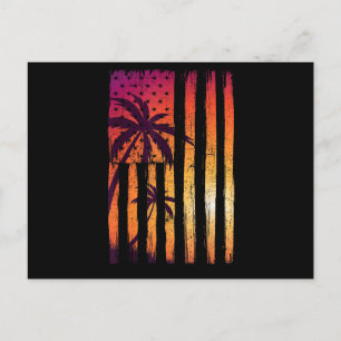 Summer Sunset Palm Trees American Flag Cool Spring Holiday Postcard
