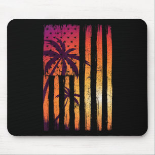 Summer Sunset Palm Trees American Flag Cool Spring Mouse Pad