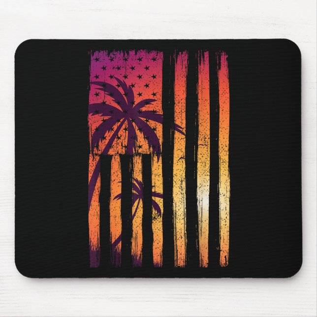 Summer Sunset Palm Trees American Flag Cool Spring Mouse Pad (Front)