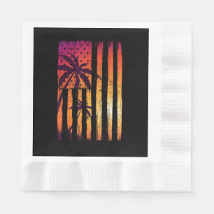 Summer Sunset Palm Trees American Flag Cool Spring Napkin