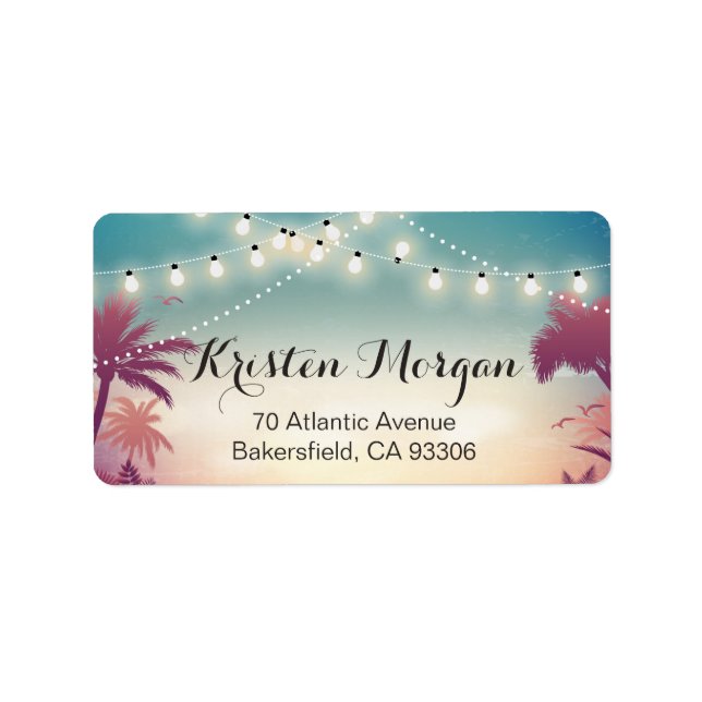 Summer Sunset Palm Tress String Lights Label (Front)