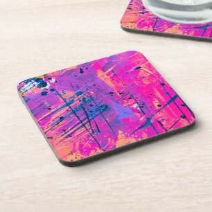 Summer Sunset Splatter Paint Abstract Coaster