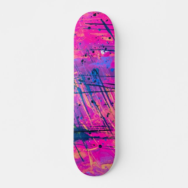 Summer Sunset Splatter Paint Abstract Skateboard (Front)