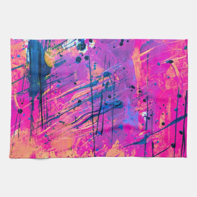 Summer Sunset Splatter Paint Abstract Tea Towel (Horizontal)