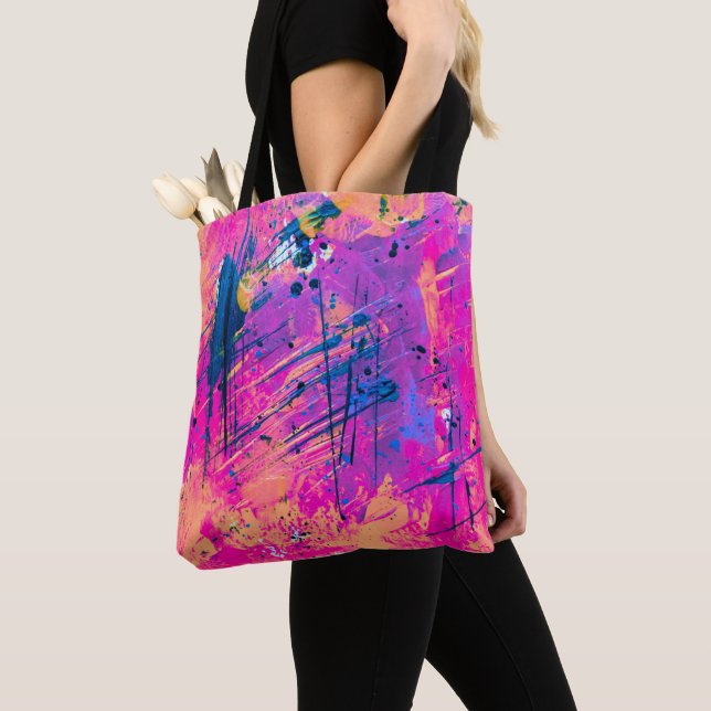 Summer Sunset Splatter Paint Abstract Tote Bag (Close Up)