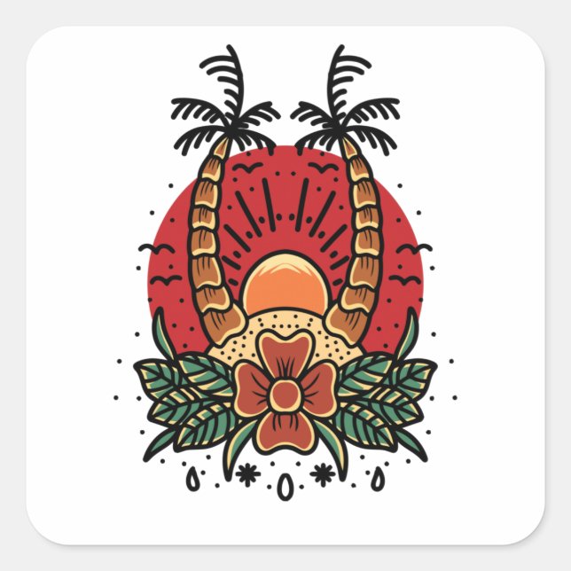 Summer Sunset Square Sticker (Front)
