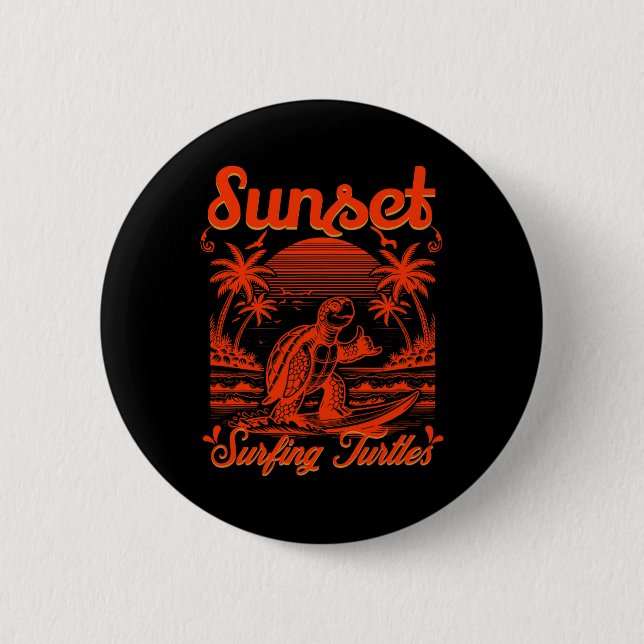 Summer - Sunset Surfing Turtles  6 Cm Round Badge (Front)