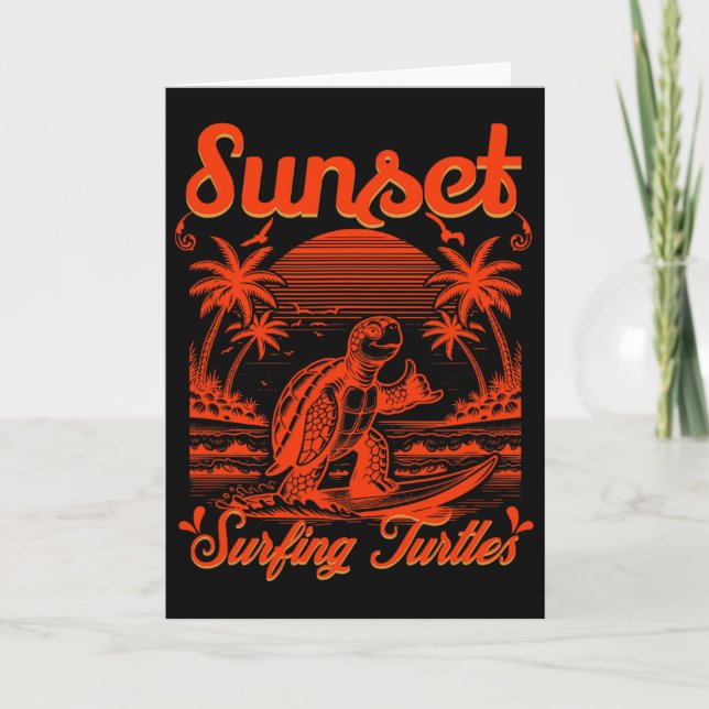 Summer - Sunset Surfing Turtles  Card (Front)