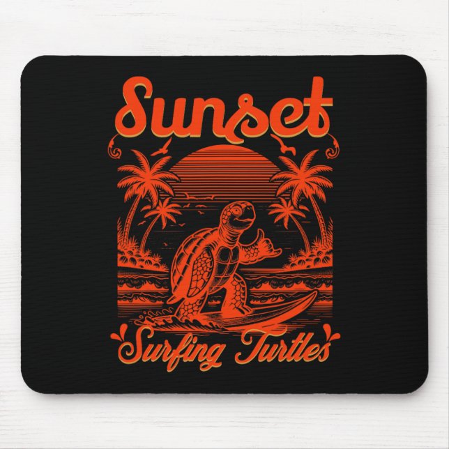 Summer - Sunset Surfing Turtles  Mouse Pad (Front)