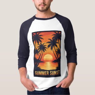 "Summer Sunset – Tropical Palm Tree Beach Graphic  T-Shirt