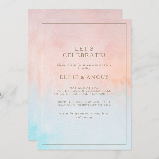 Summer Sunset Watercolor Let's Celebrate Invitation (Front/Back)