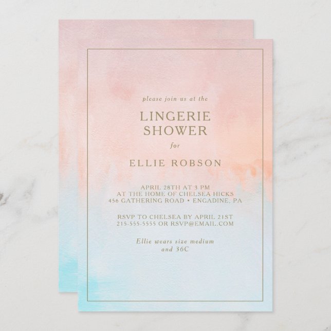 Summer Sunset Watercolor Lingerie Shower Invitation (Front/Back)