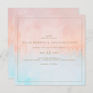 Summer Sunset Watercolor Square Wedding Invitation