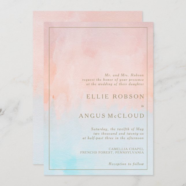 Summer Sunset Watercolor Wedding Invitation (Front/Back)