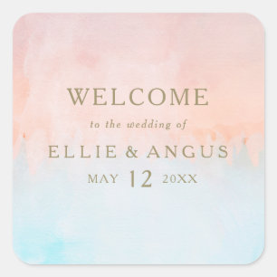 Summer Sunset Watercolor Wedding Welcome  Square Sticker